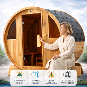 Sauna extérieur en bois de cèdre canadien, design rustique, montage facile, poêle en acier inoxydable, 2-4 personnes - Product Image 2