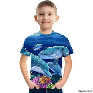 Práctico gran oferta Camiseta con cuello redondo Dolphin Ocean <span class=keywords><strong>World</strong></span> patrón niños niñas elástico manga corta <span class=keywords><strong>Top</strong></span> entrenamiento suave Casual camisetas - Product Image 2