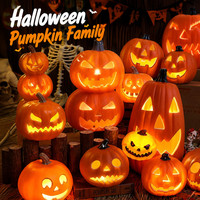 Décorations d'Halloween en forme de citrouille pour intérieur et extérieur, lumières de citrouille d'Halloween, grandes décorations de bureau en plastique à 3 niveaux, Jack O'Lantern