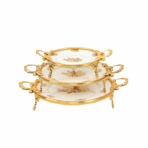 New Round Metal Decorative Plate Ceramic <strong>Serving</strong> <strong>Tray</strong> Luxury <strong>Antique</strong> Home Decoration - Product Image 1