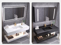 Ensemble de meuble-lavabo de salle de bain minimaliste moderne en MDF avec vasque en céramique sous-couche double couche en pierre frittée effet marbre, compatible Maison Intelligente, style Bar et Ferme