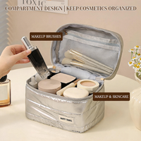 QET1145 Trousse de Maquillage Portable Matelassée Imperméable avec Logo Personnalisé, Organisateur de Maquillage Gonflé, Pochette de Voyage pour Cosmétiques avec Fermeture Éclair