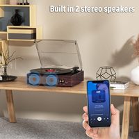 Pemutar Piringan Hitam Vinyl dengan Penerima Bluetooth Terintegrasi & 2 Speaker Stereo, Pemutar Piringan Hitam Retro Portabel 3 Kecepatan 3 Ukuran