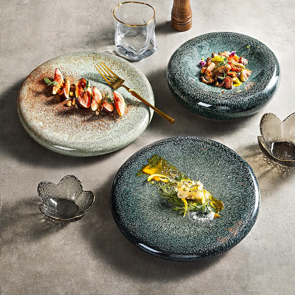 Luxus kommerzielles Catering Vajilla Geschirr Geschirr Teller für Restaurant Bankett Keramik Dessert Tablett Porzellan Flache Gerichte
