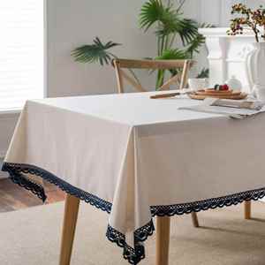 Cotton <b>Linen</b> Rustic Style Navy Edge Washable Printed Farmhouse Table Cover for Kitchen Dining Home Hotel <b>Tablecloth</b> - Product Image 5