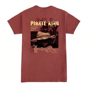 Camiseta del Rey Pirata, Diseño de Sombrero de Paja del Capitán, Ropa Promocional Color Granate - Product Image 2
