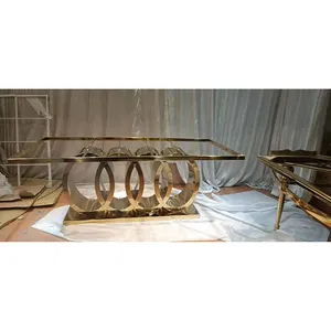 Mesas de fiesta de cristal con base de acero inoxidable dorado de lujo, CZ210511-6, para decoración y bodas