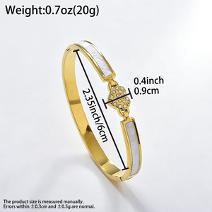 bulk wholesale delicate 18k gold shimmering heart <b>crystal</b> natural mother of pearl anti-rust polished wearable bangle <b>bracelet</b> - Product Image 6