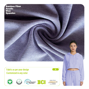 Tissu en mélange de laine et de <span class=keywords><strong>bambou</strong></span>, tricoté 11 côtes, extensible, anti-boulochage, qui conserve sa forme, pour col, poignets, ourlets et capuches de vêtements - Product Image 1