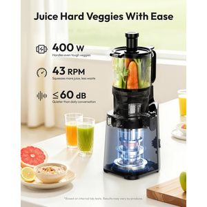 Extractor de Jugos en Frío Euhomey con Boca de Alimentación Ancha de 5.8 Pulgadas, Motor de Acero Inoxidable de 400W, Extractor de Jugos de Frutas y Verduras Enteras, Alto Rendimiento, Fácil de Limpiar - Product Image 4