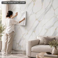 Papier peint auto-adhésif en marbre fin blanc gris doré de 1 mm, 1,2 x 3 m, feuilles IXPE pour les murs décoratifs des chambres d'hôtel