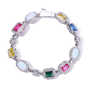 Hip-hop Custom Colored <b>Gemstone</b> <b>Bracelet</b> Women's Jewelry Jewelry Personality Trend Zircon Men's <b>Bracelet</b> Tanjing - Product Image 5