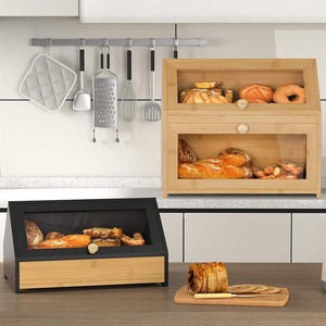 Wooden Bread Box Bamboo Acrylic Lid Modern Simple Home <b>Kitchen</b> <b>Storage</b> <b>Container</b> - Product Image 3
