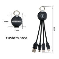 Cadeaux d'affaires : Câble micro USB tressé 3-en-1 avec logo LED, gaine TPE, chargeur lumineux et porte-clés multifonction