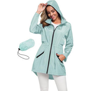 Capucha plegable, chaqueta ligera con bolsillos, cortavientos impermeable con capucha Chaqueta larga impermeable para <span class=keywords><strong>mujer</strong></span> se puede personalizar - Product Image 4