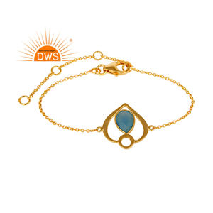 Designer 18k Gold Plated <b>Bracelet</b> Jewelry Manufacturer Natural Blue Chalcedony <b>Gemstone</b> <b>Bracelet</b> Vintage Collection - Product Image 1