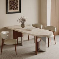 Table à manger murale haut de gamme de style moderne français, rectangulaire, avec cadre en bois massif et plateau en pierre frittée, finition mate, pour îlot de cuisine