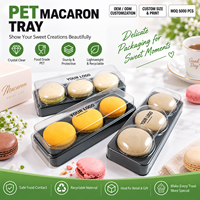 Plateau à macarons en PET transparent recyclable de luxe, 3 cavités, pour emballage de pâtisserie, avec couvercle, vente en gros