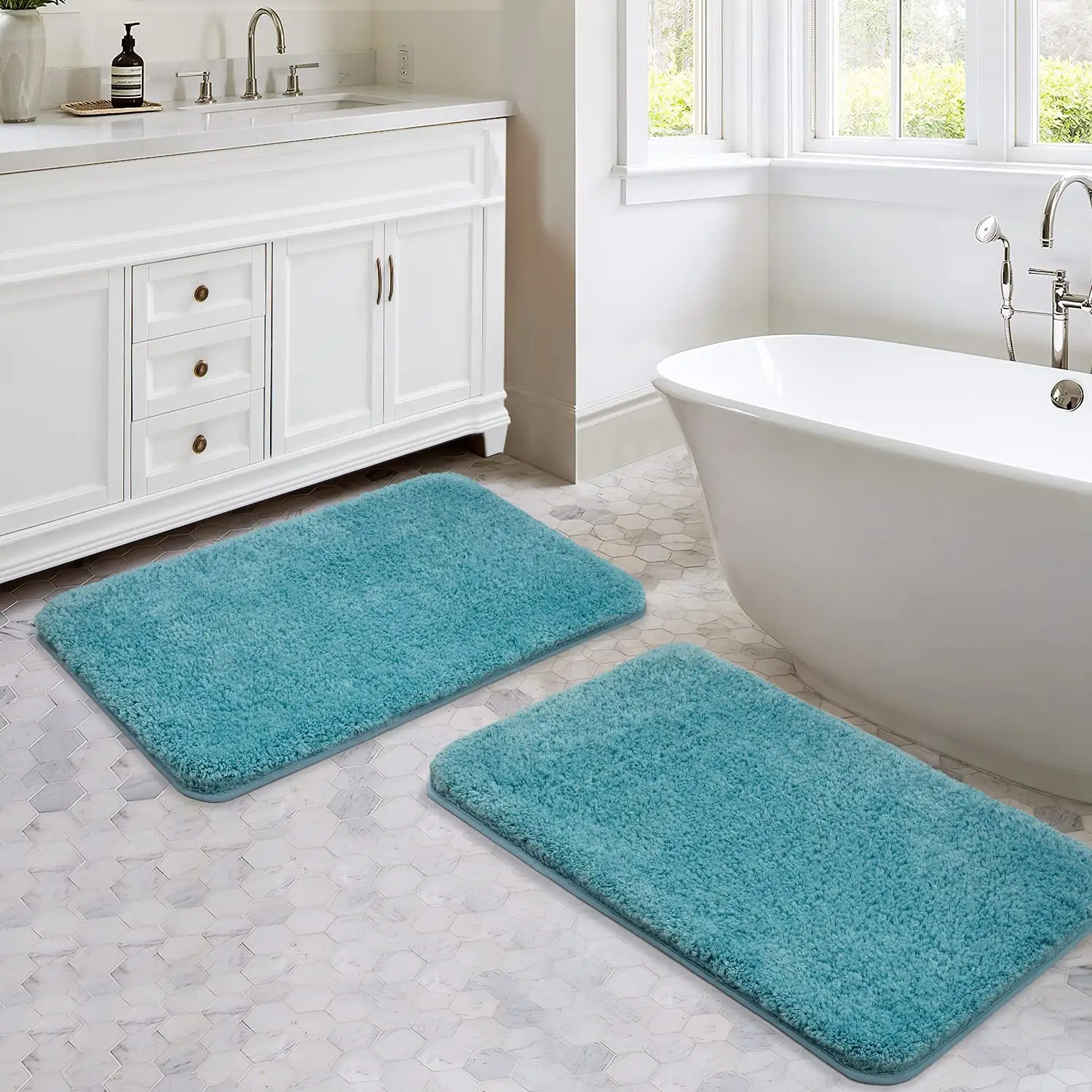 Juego de alfombras de baño, juego de alfombras de baño Extra suaves y absorbentes, lavables a máquina, color azul Lago, 20x32 pulgadas, 2 uds.