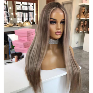 Hot bán dài thẳng tro màu vàng Châu Âu Trinh Nữ tóc con người vô hình chân tóc glueless làm nổi bật 13*4 ren phía trước tóc giả - Product Image 3