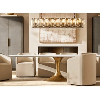 Table à manger rectangulaire moderne de luxe en marbre avec pieds en métal, mobilier de maison personnalisé