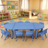 Muebles de Aula de Jardín de Infancia Modernos y Duraderos al por Mayor, Juego de Mesa y Sillas de Actividades Modulares de Plástico con 8 Asientos
