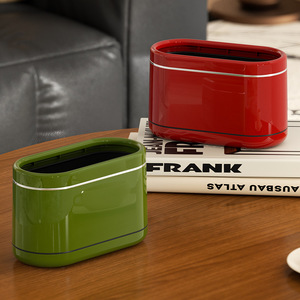 Mini Desktop Trash Can Oval Red Space Saving Indoor Waste Bin For Home Office Bedroom - Product Image 4