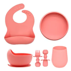 2024 New Trending BPA free Silicone Baby Feeding Toddler Training Cup Spoon Children Bowl Set Baby Food Divided Plate for Dinner