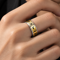 Bague rotative unisexe en acier inoxydable plaqué or rose, motif étoile et lune lumineux, 6 couleurs, 8 tailles, bijou de mode, cadeau, vente en gros