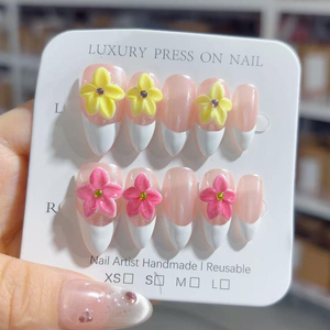 646-650 hecho a mano 10 Uds diseño de almendra <span class=keywords><strong>uñas</strong></span> postizas ABS Materia modelo de moda tallado de <span class=keywords><strong>flores</strong></span> personalizado - Product Image 2