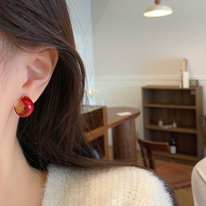 Vintage Oil Dripping Green and Red C-shaped Earrings for Women Temperament Hoop Earring Accessories - Product Image 2