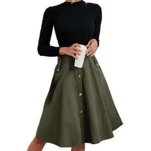 Jupe Midi Française Élégante Taille Haute avec Poches et Boutons, Modèles Tendance, Qualité Supérieure, Vente en Gros, Personnalisable OEM pour Femmes - Product Image 6