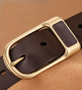 Ceintures pour hommes en cuir véritable de luxe personnalisées et élégantes, en cuir de vachette double couche avec <span class=keywords><strong>boucle</strong></span> en alliage de zinc, largeur 3,8 cm, noir/café - Product Image 3