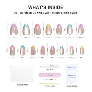 Nailway 30 pièces de <span class=keywords><strong>faux</strong></span> ongles colorés à bout français en amande, <span class=keywords><strong>faux</strong></span> ongles à presser, <span class=keywords><strong>faux</strong></span> ongles complets à <span class=keywords><strong>coller</strong></span> pour femmes - Product Image 4