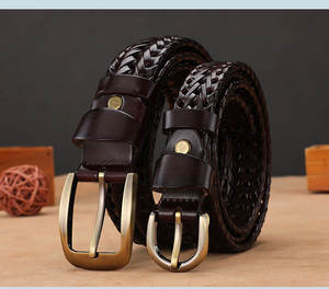 Nouvelle ceinture en <span class=keywords><strong>cuir</strong></span> de vachette tressé pour homme et femme, ceinture décontractée pour jeans, golf, entièrement réglable, ceinture en <span class=keywords><strong>cuir</strong></span> unisexe avec boucle à ardillon - Product Image 4