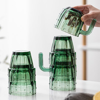 Juego de Tazas de Té de Vidrio Verde con Diseño de Cactus, 220 ml, Decoración Ecológica para el Hogar, Taza Plegable Creativa, Resistente al Viento y al Agua