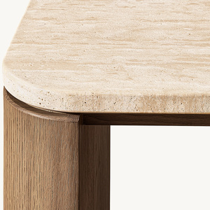 Table d'appoint carrée de style américain personnalisée Rhoohill, de haute qualité, pour salon, en chêne blanc moderne avec plateau en travertin, petite table basse - Product Image 6
