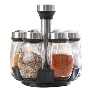 Ensemble de 6 pots à épices en verre pour la cuisine, support de rangement rotatif à 360 degrés, organiseur de rangement pour épices en verre pour la cuisine - Product Image 2