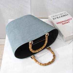 Straw Woven Letter Tote Bag Bamboo <b>Handle</b> Women's Beach Casual <b>Handbag</b> Lightweight Open Top Bohemian Style Letter Decoration - Product Image 3
