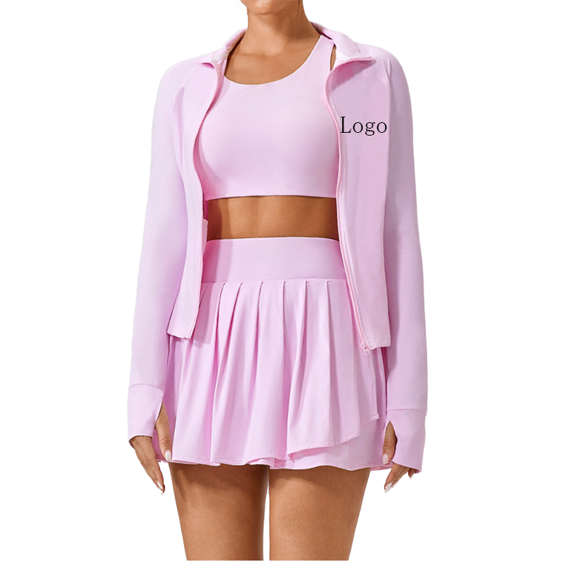 Women's Summer New Solid Pattern Yoga Suit Set Breathable Elastic Fitness Pleated Skirt Plus Size for Outdoor Sports Running