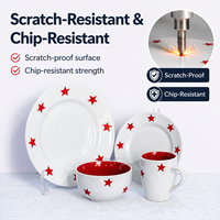 Service de table GuangDa classique en grès blanc et rouge avec assiettes, bols et tasses, compatible lave-vaisselle, thème Noël, cadeau pour la maison