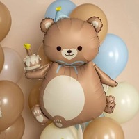 Ballon en aluminium mat en forme d'ours pour fête d'anniversaire, motif animal de dessin animé, couleurs beige et marron, emballage en carton exquis