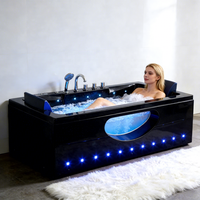 Nouvelle conception, vente chaude, baignoire de luxe en verre noir, grande baignoire à remous en acrylique pour adultes