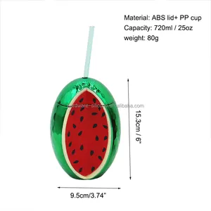 व्यापार संवर्धन उपहार प्लास्टिक के कप lids के साथ 25oz तरबूज डिजाइन पीपी कप और पुआल