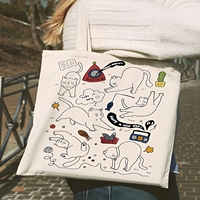 Sac fourre-tout en toile de coton personnalisé, motif mignon, broderie, perles, chaînes décoratives, fermeture ouverte, sac fourre-tout réutilisable