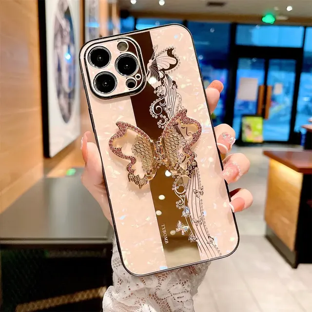 Fashion Diamond Phone Case for Iphone14promax Women Luxury Designer Phone Case With Butterfly Stand