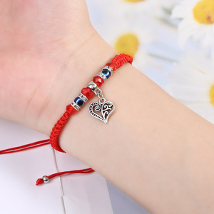 Pulseira Feminina Ajustável de Corda Vermelha Trançada com Olho Grego Azul e Olho Grego Vermelho, Estilo Europeu e Americano, Sucesso de Vendas Transfronteiriço - Product Image 2