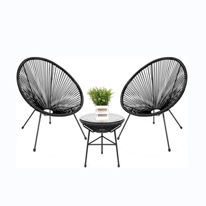 Muebles de exterior de pavo real para jardín, <span class=keywords><strong>sillas</strong></span> de ratán tejido de ratán con cuerda, para Patio, mesa y <span class=keywords><strong>sillas</strong></span> al aire libre, color negro moderno - Product Image 1