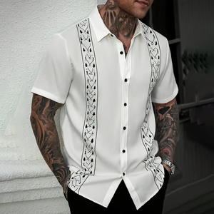 2025 yếu tố giản dị in áo sơ mi nam trắng lỏng lẻo mùa hè hàng ngày làm việc Áo sơ mi ngắn tay tùy chỉnh bán buôn quần áo nam - Product Image 3