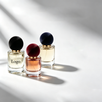 Flacon de parfum en verre transparent de 15 ml avec bouchon sphérique en velours, couvercle floqué coloré, atomiseur vide